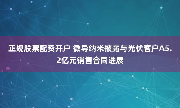 正规股票配资开户 微导纳米披露与光伏客户A5.2亿元销售合同进展